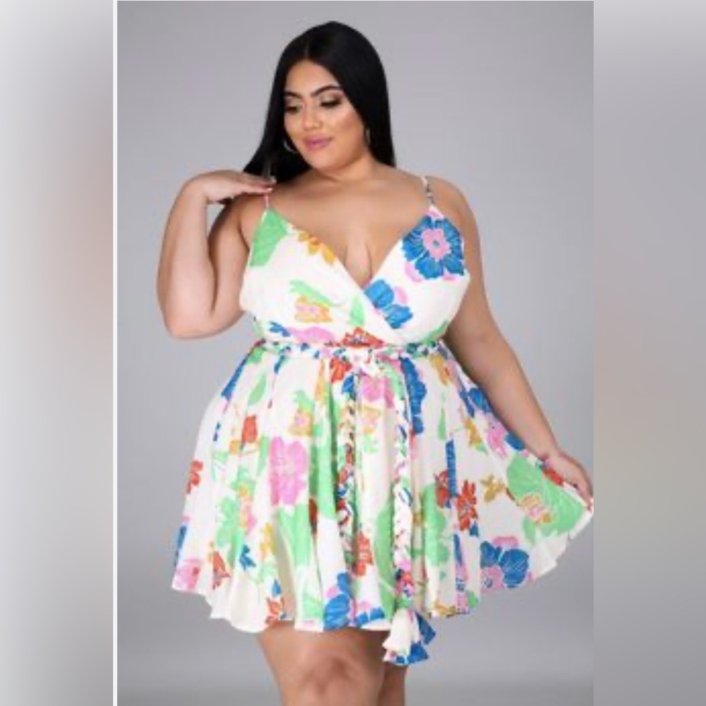 L'ATISTE White Floral Mini Dress with Multicolor Blooms